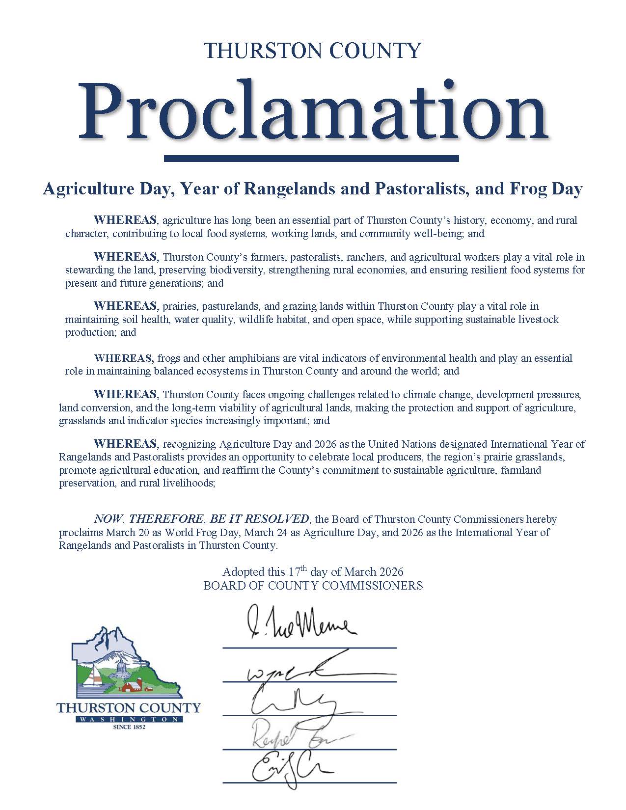 IYRP Proclamation adopted by Thurston County Commissioners
